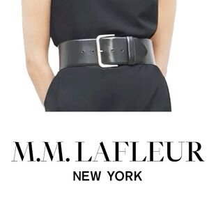 M.M. LAFLEUR | The Beebe Belt Wide Black Leather Silver Tone Buckle Size Large